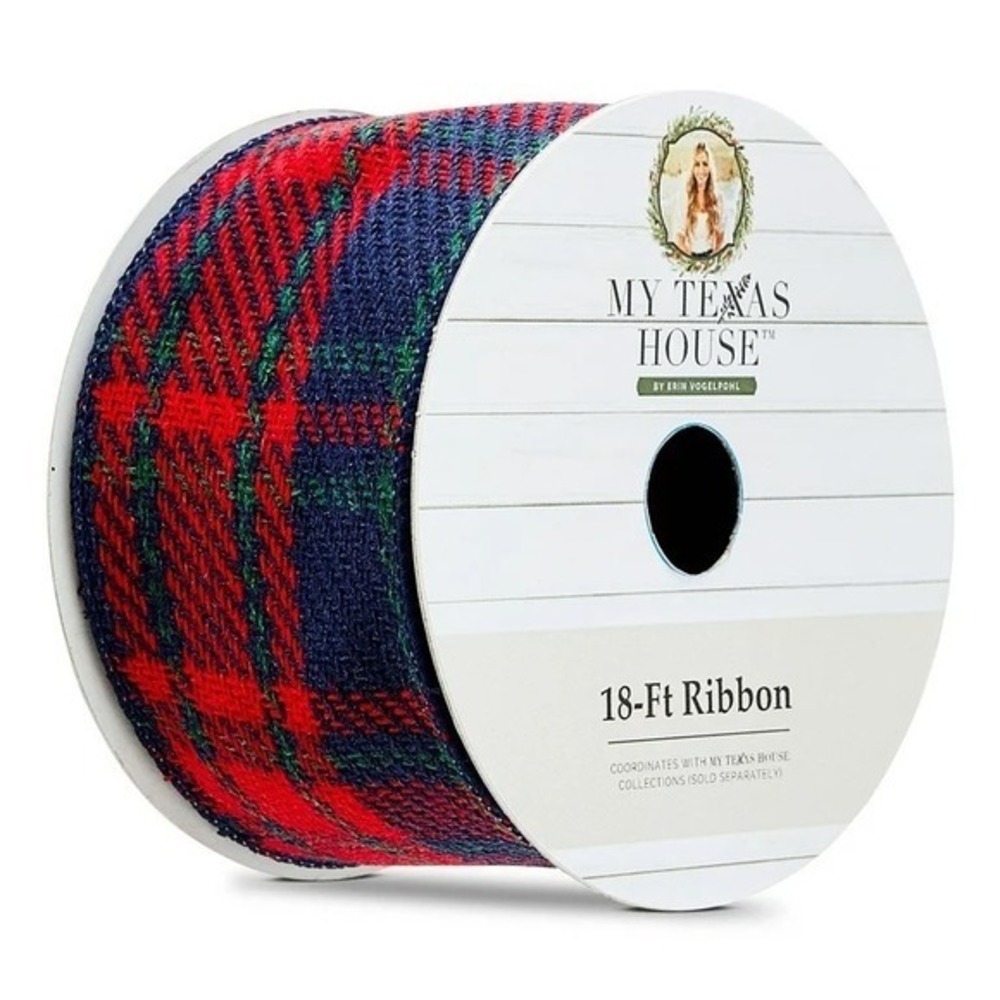 My Texas House‎ Christmas Ribbon 18 ft – Red Green Navy Tartan